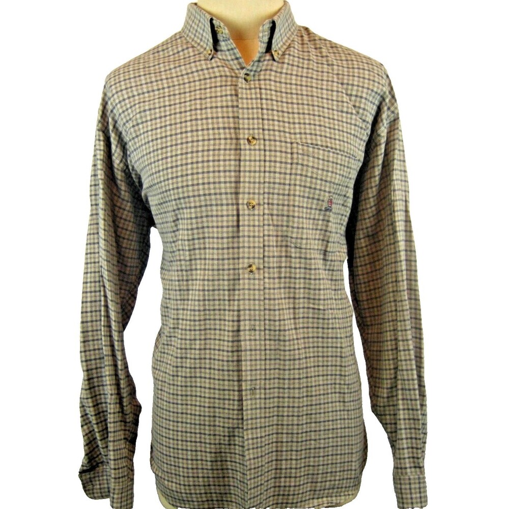 Mens Siegfried 100% Cotton Flannel LS Earthtone Plaid Casual Shirt sz L